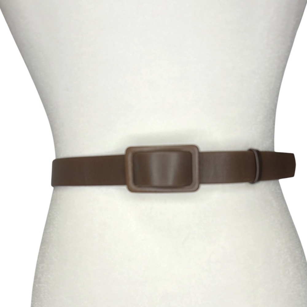 Escada Brown Leather Belt Leather Wrapped Buckle Minimalist Designer 36 inch